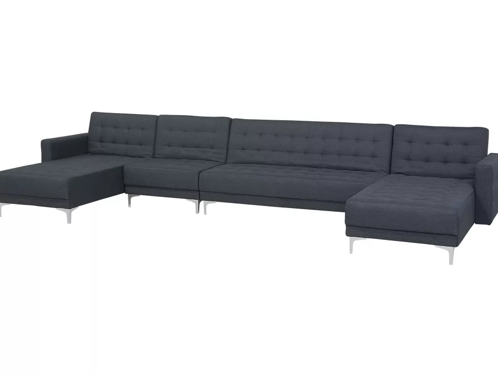 Sofas>Beliani 6 Seater U-Shaped Modular Fabric Sofa Dark Grey Aberdeen