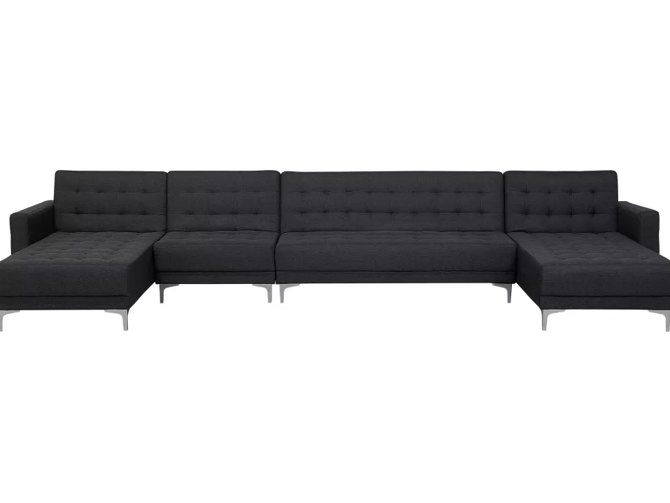 Sofas>Beliani 6 Seater U-Shaped Modular Fabric Sofa Graphite Grey Aberdeen