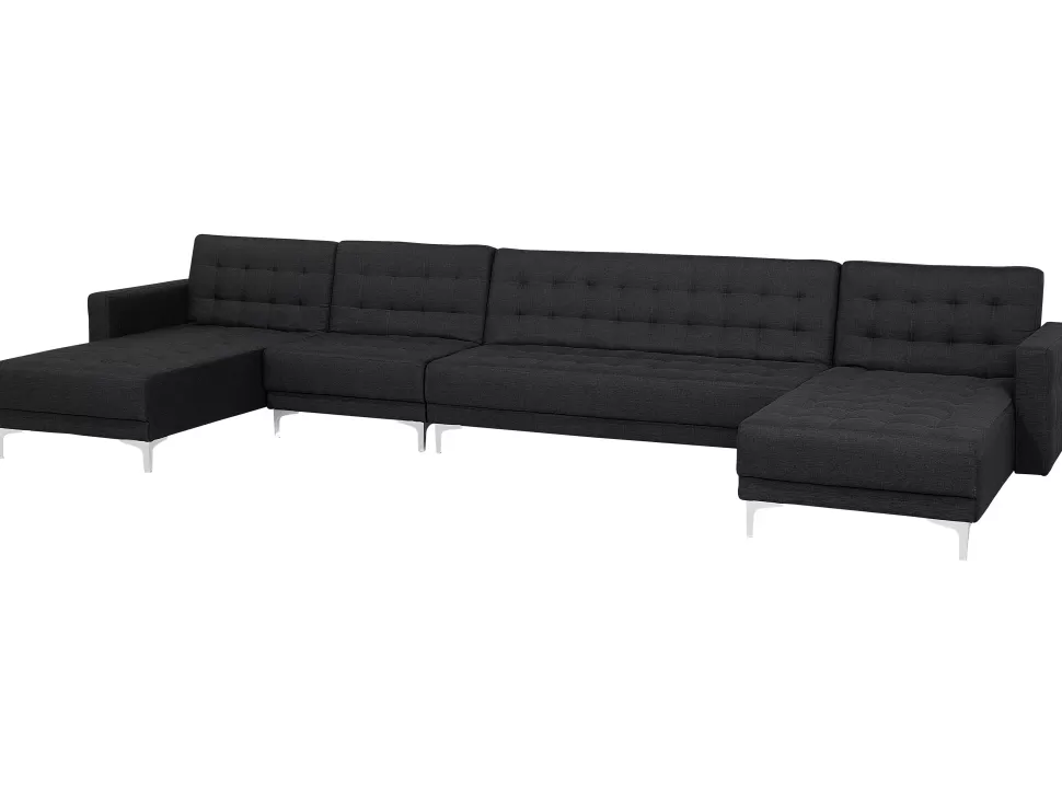 Sofas>Beliani 6 Seater U-Shaped Modular Fabric Sofa Graphite Grey Aberdeen