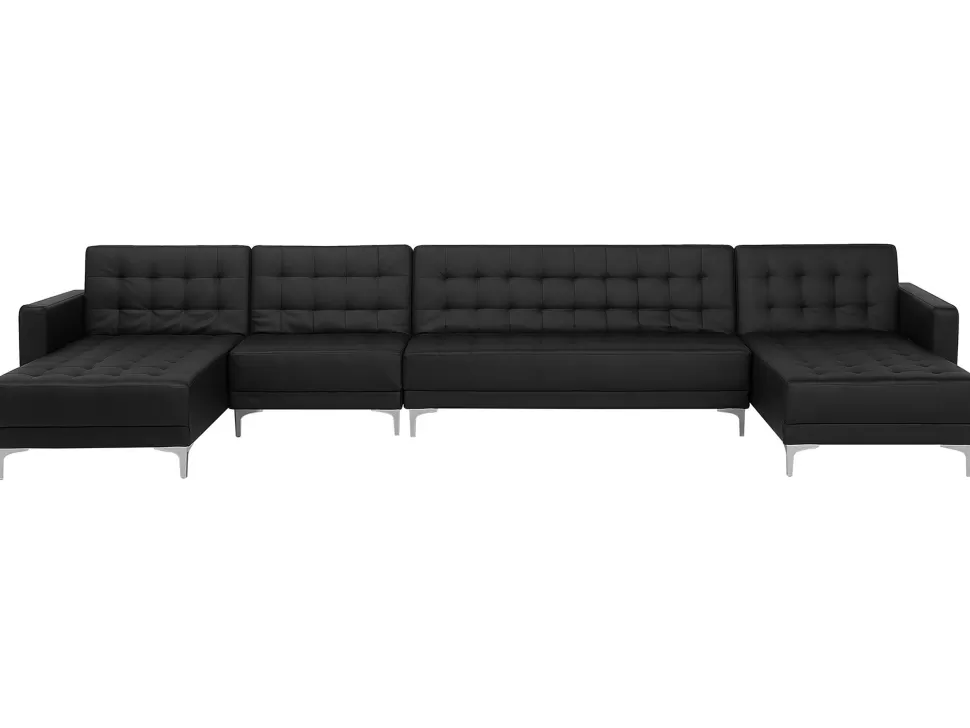 Discount Beliani 6 Seater U-Shaped Modular Faux Leather Sofa Black Aberdeen