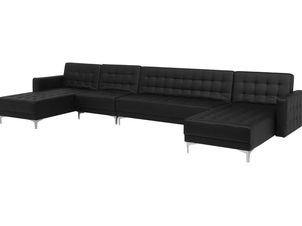 Discount Beliani 6 Seater U-Shaped Modular Faux Leather Sofa Black Aberdeen