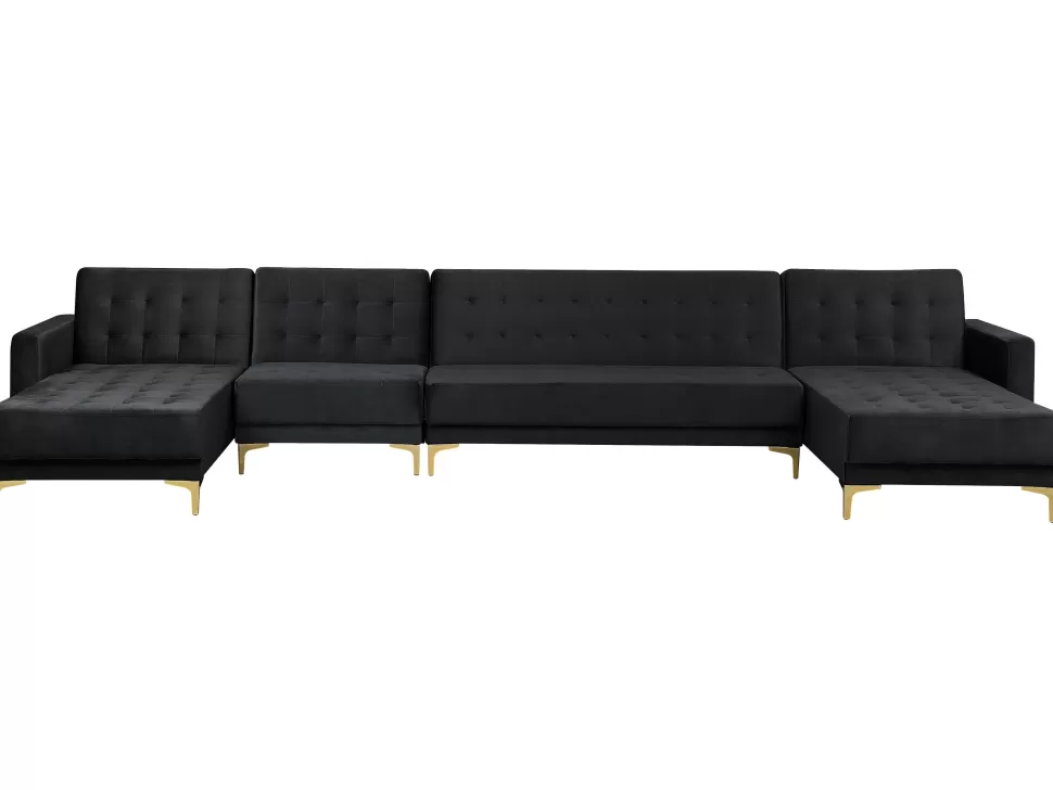 Sofas>Beliani 6 Seater U-Shaped Modular Velvet Sofa Black Aberdeen