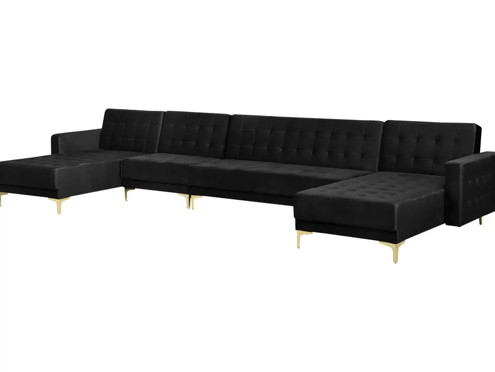 Sofas>Beliani 6 Seater U-Shaped Modular Velvet Sofa Black Aberdeen