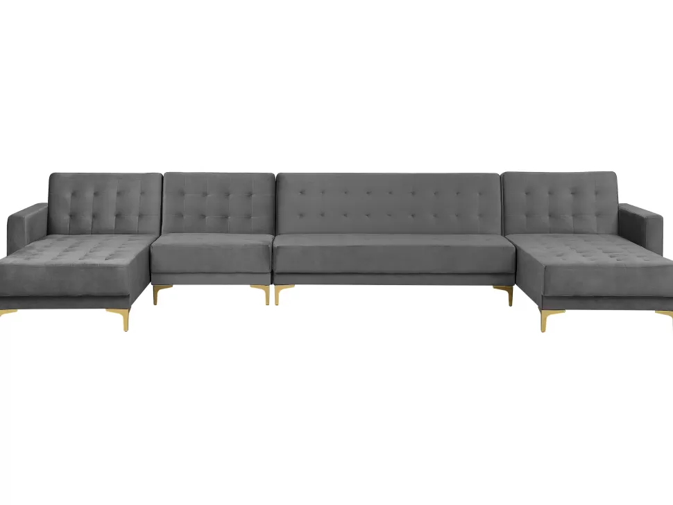 New Beliani 6 Seater U-Shaped Modular Velvet Sofa Grey Aberdeen