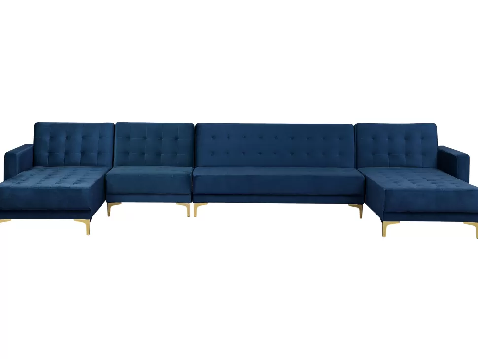 Cheap Beliani 6 Seater U-Shaped Modular Velvet Sofa Navy Blue Aberdeen