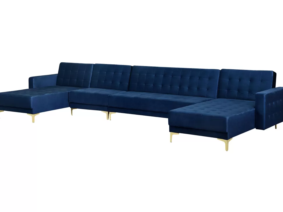 Cheap Beliani 6 Seater U-Shaped Modular Velvet Sofa Navy Blue Aberdeen