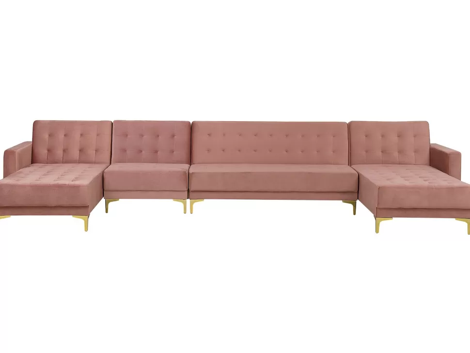 Sofas>Beliani 6 Seater U-Shaped Modular Velvet Sofa Pink Aberdeen