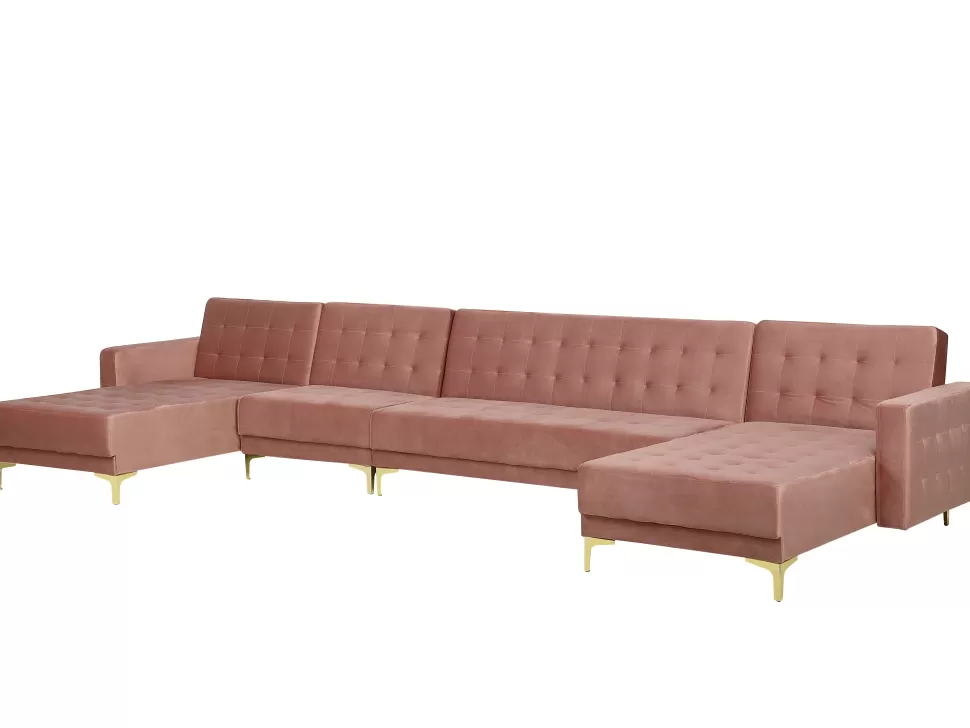 Sofas>Beliani 6 Seater U-Shaped Modular Velvet Sofa Pink Aberdeen