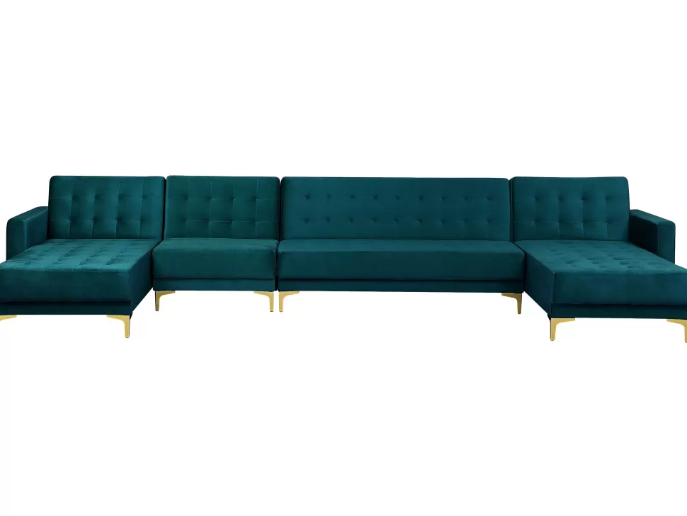 Clearance Beliani 6 Seater U-Shaped Modular Velvet Sofa Teal Aberdeen