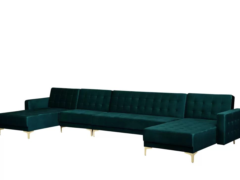 Clearance Beliani 6 Seater U-Shaped Modular Velvet Sofa Teal Aberdeen