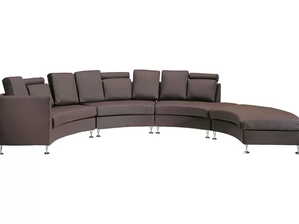 Sofas>Beliani 7 Seater Curved Leather Modular Sofa Brown Rotunde