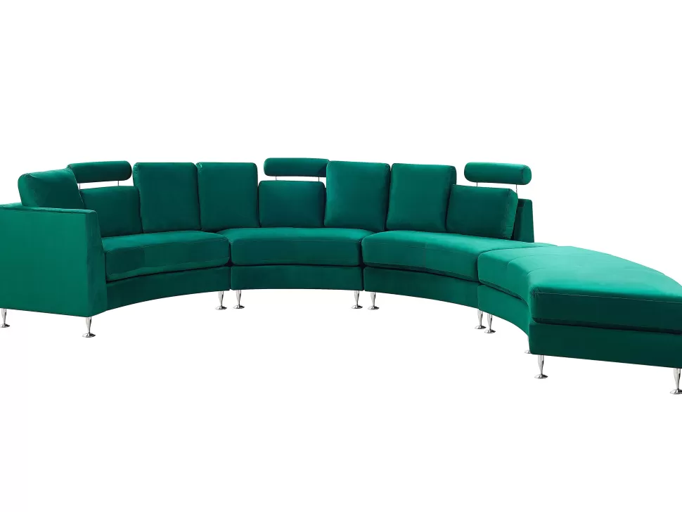 Sofas>Beliani 7 Seater Curved Modular Velvet Sofa Dark Green Rotunde