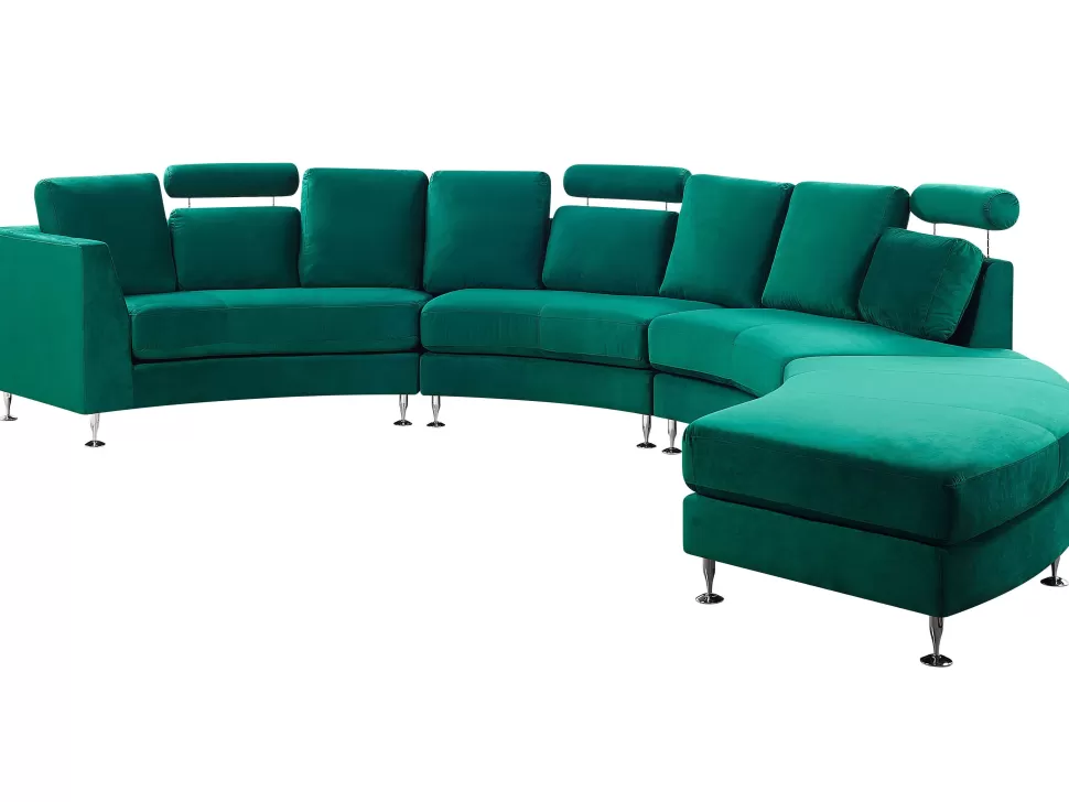 Sofas>Beliani 7 Seater Curved Modular Velvet Sofa Dark Green Rotunde