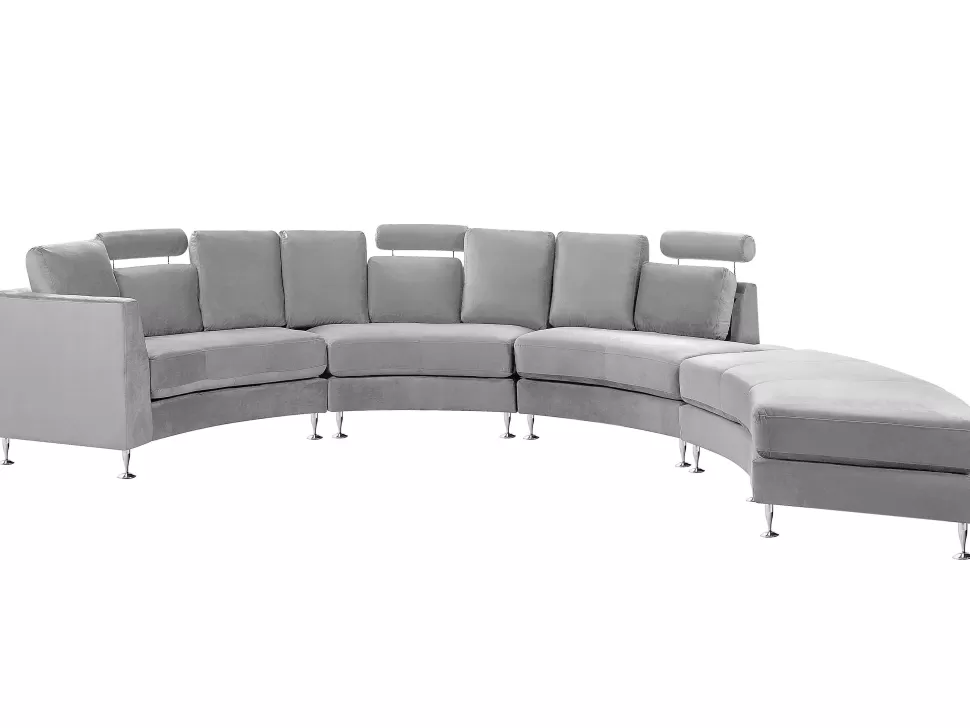 New Beliani 7 Seater Curved Modular Velvet Sofa Light Grey Rotunde