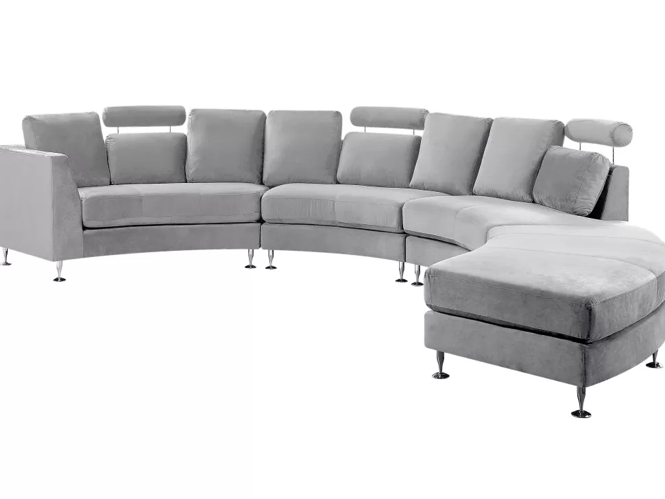 New Beliani 7 Seater Curved Modular Velvet Sofa Light Grey Rotunde