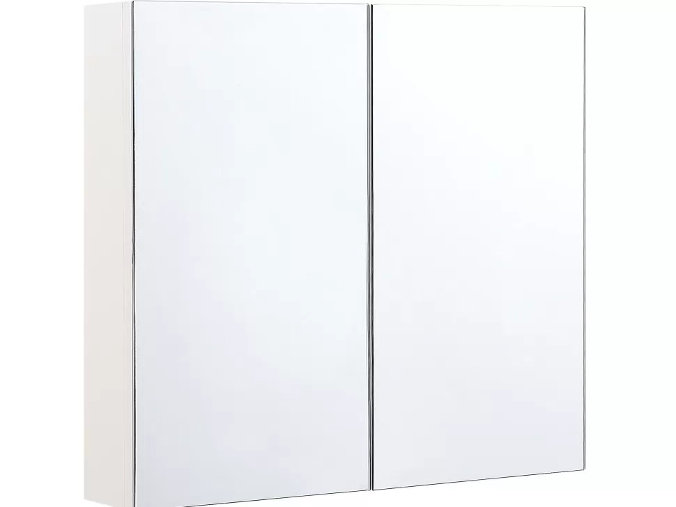 Online Beliani Bad Spiegelschrank Weis / Silber 80 X 70 Cm Navarra