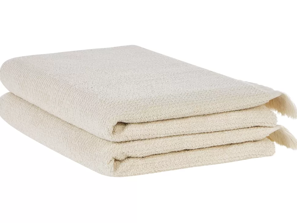 Heimtextilien>Beliani Badehandtuch Set Frottee Baumwolle Beige 2-Teilig Atiu