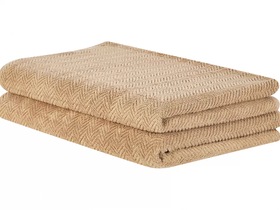 Hot Beliani Badehandtuch Set Frottee Baumwolle Sandbeige 2-Teilig Mitiaro