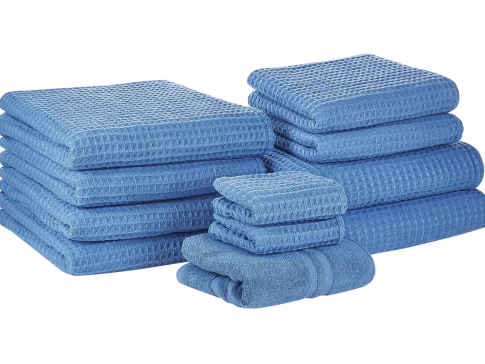 Outlet Beliani Badehandtuch Set Mit Badematte Baumwolle Blau 11-Teilig Areora