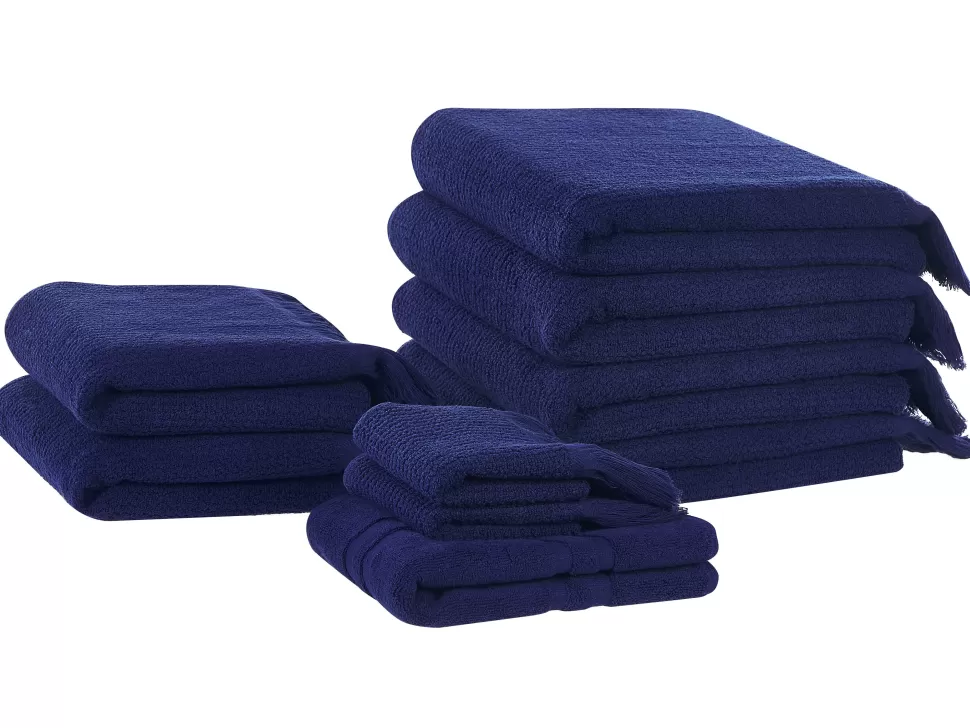 Heimtextilien>Beliani Badehandtuch Set Mit Badematte Frottee Baumwolle Marineblau 9-Teilig Atiu