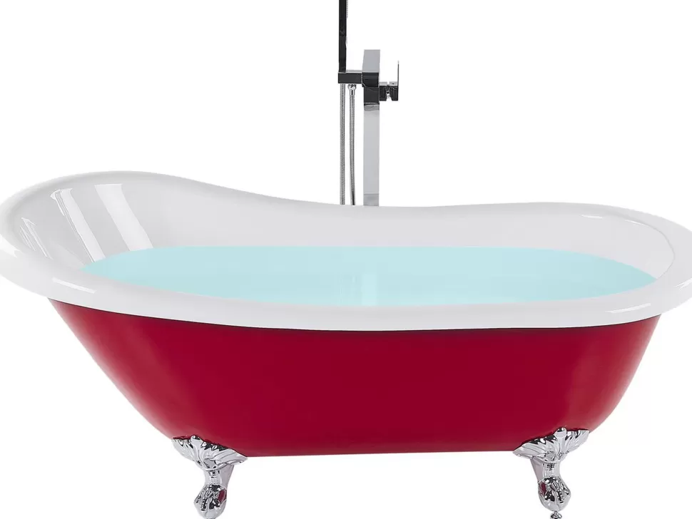 Best Sale Beliani Badewanne Freistehend Rot Oval 153 X 77 Cm Cayman