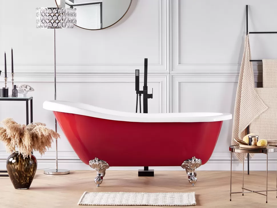 Best Sale Beliani Badewanne Freistehend Rot Oval 153 X 77 Cm Cayman