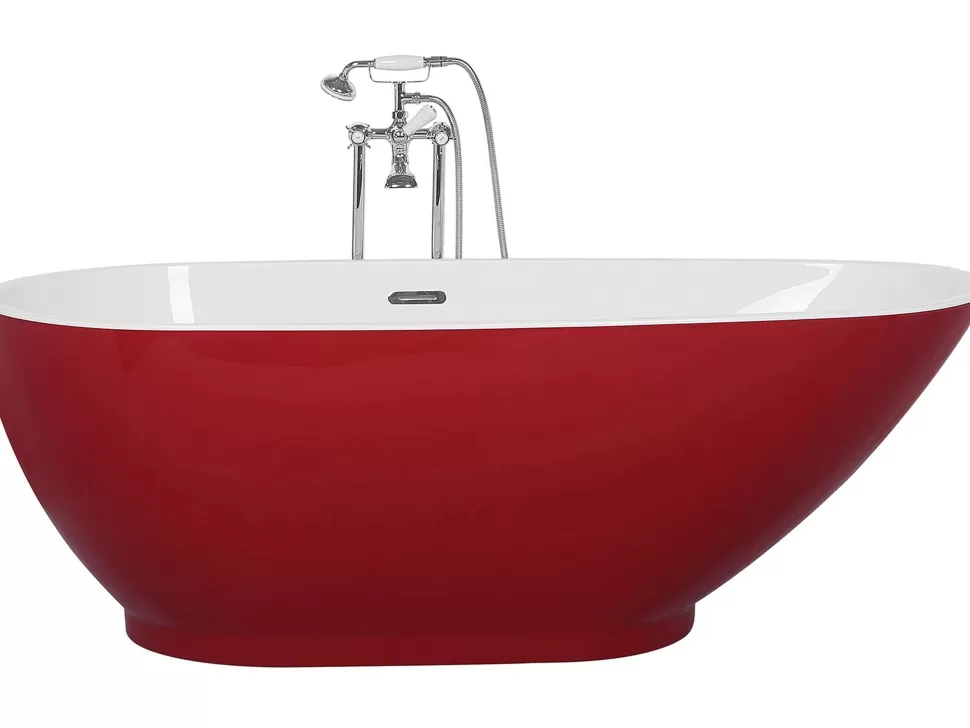 Store Beliani Badewanne Freistehend Rot Oval 170 X 80 Cm Guiana