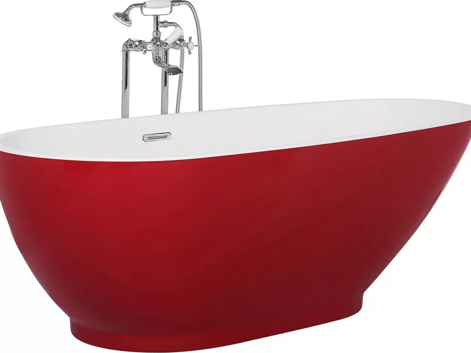 Store Beliani Badewanne Freistehend Rot Oval 170 X 80 Cm Guiana