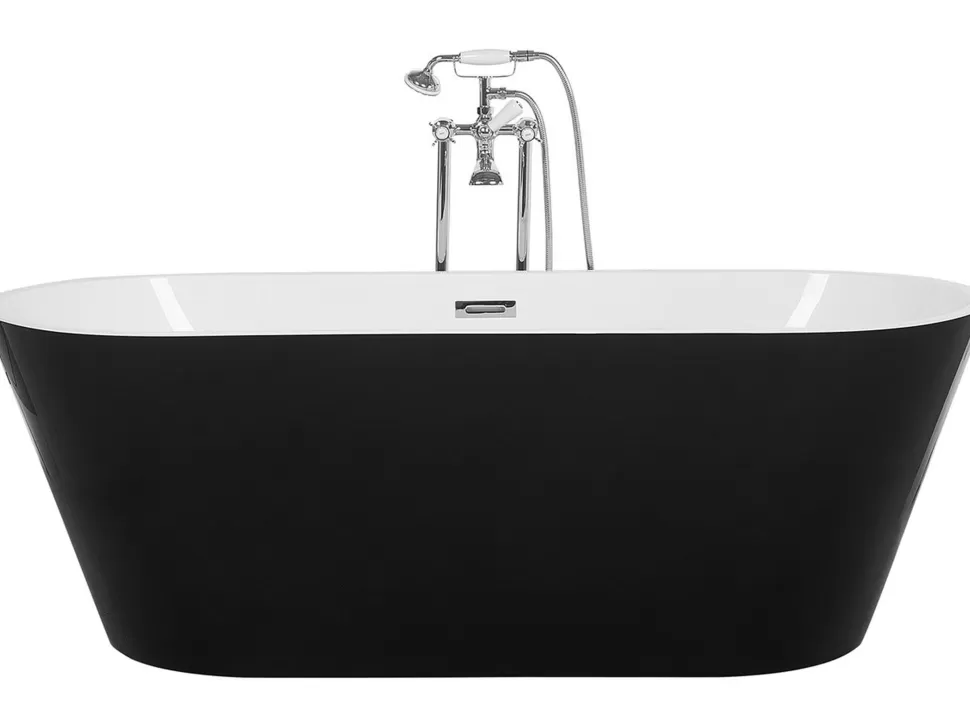 New Beliani Badewanne Freistehend Schwarz-Weis Oval 170 X 70 Cm Cabritos