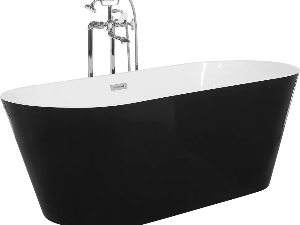 New Beliani Badewanne Freistehend Schwarz-Weis Oval 170 X 70 Cm Cabritos