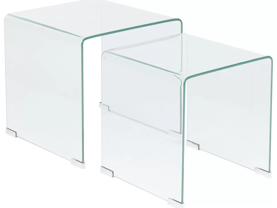 Hot Beliani Beistelltisch 2Er Set Glas Transparent Rechteckig Kendall