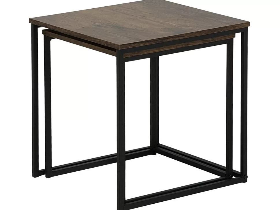 Fashion Beliani Beistelltisch 2Er Set Holzoptik Dunkelbraun / Schwarz Quadratisch Denny