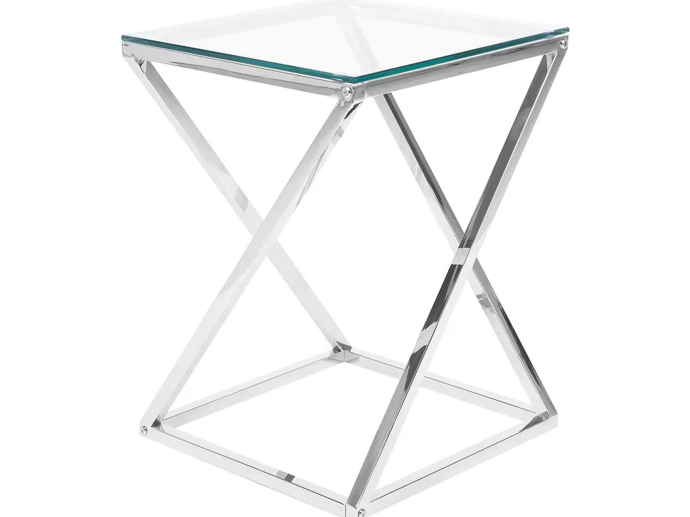 Best Beliani Beistelltisch Glas Silber Quadratisch 40 X 40 Cm Beverly