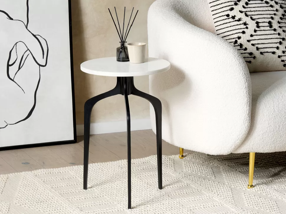 Fashion Beliani Beistelltisch Marmor Weis / Schwarz Rund O 36 Cm Tihoi