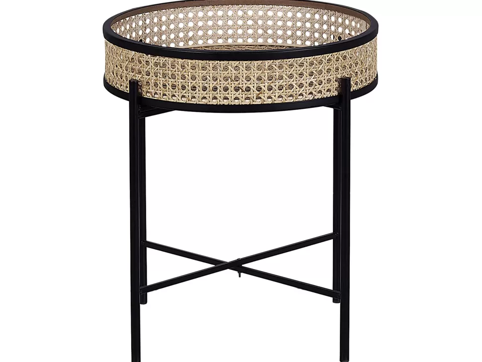 Tische>Beliani Beistelltisch Rattan / Metall Schwarz 36 Cm Vienna