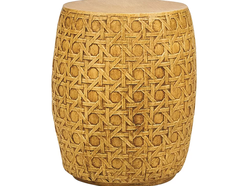 Tische>Beliani Beisttelltisch Beton Naturlich Rattan Optik Rund 32 Cm Sadole