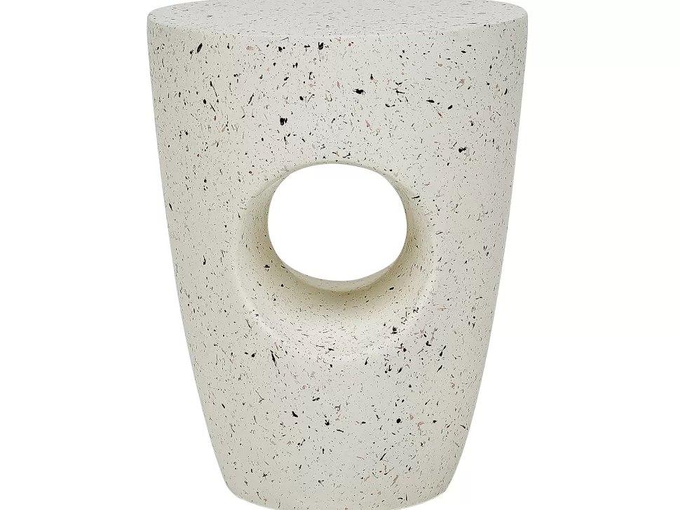 New Beliani Beisttelltisch Beton Weis Terrazzo Optik Rund 37 Cm Edolo