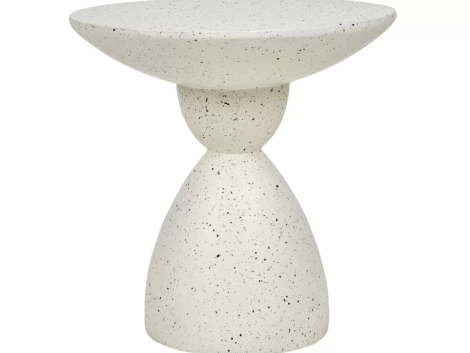 New Beliani Beisttelltisch Beton Weis Terrazzo Optik Rund 50 Cm Caffi