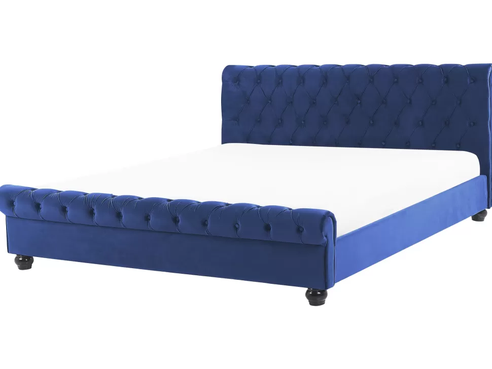 Outlet Beliani Bett Samtstoff Blau Lattenrost 180 X 200 Cm Avallon