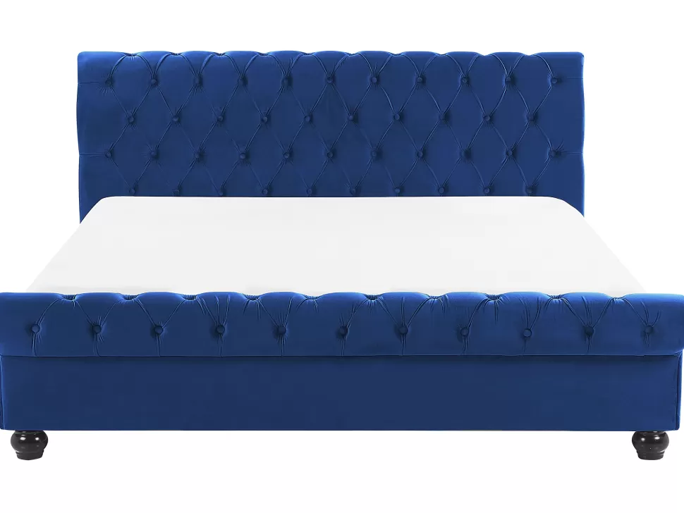 Outlet Beliani Bett Samtstoff Blau Lattenrost 180 X 200 Cm Avallon