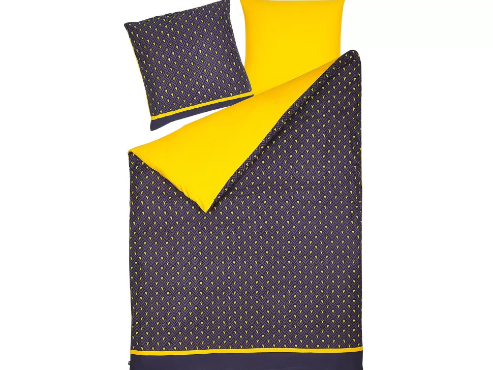 Flash Sale Beliani Bettwasche Set Dunkelblau / Gelb Baumwollsatin 135 X 200 Cm Wallingford