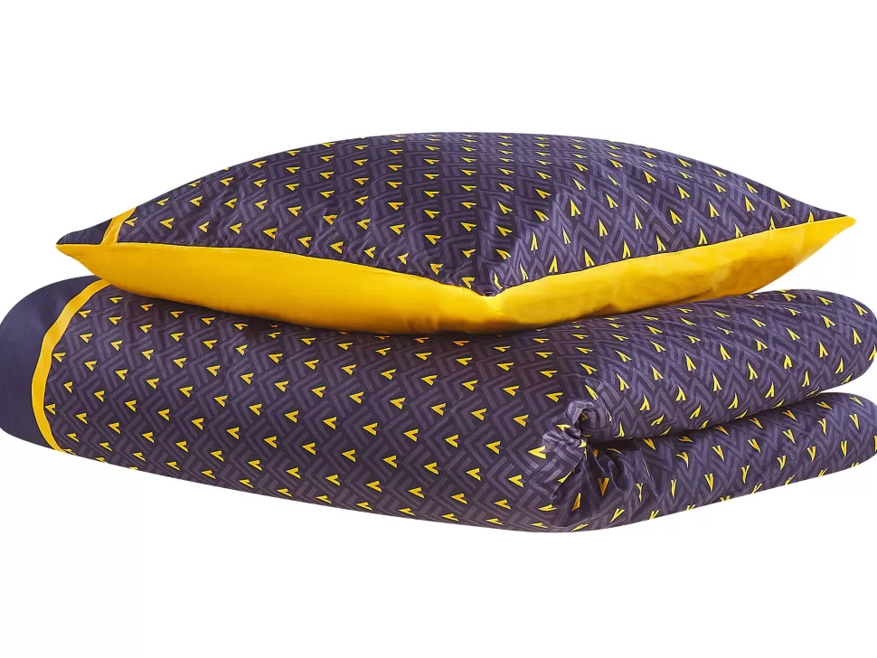 Flash Sale Beliani Bettwasche Set Dunkelblau / Gelb Baumwollsatin 135 X 200 Cm Wallingford