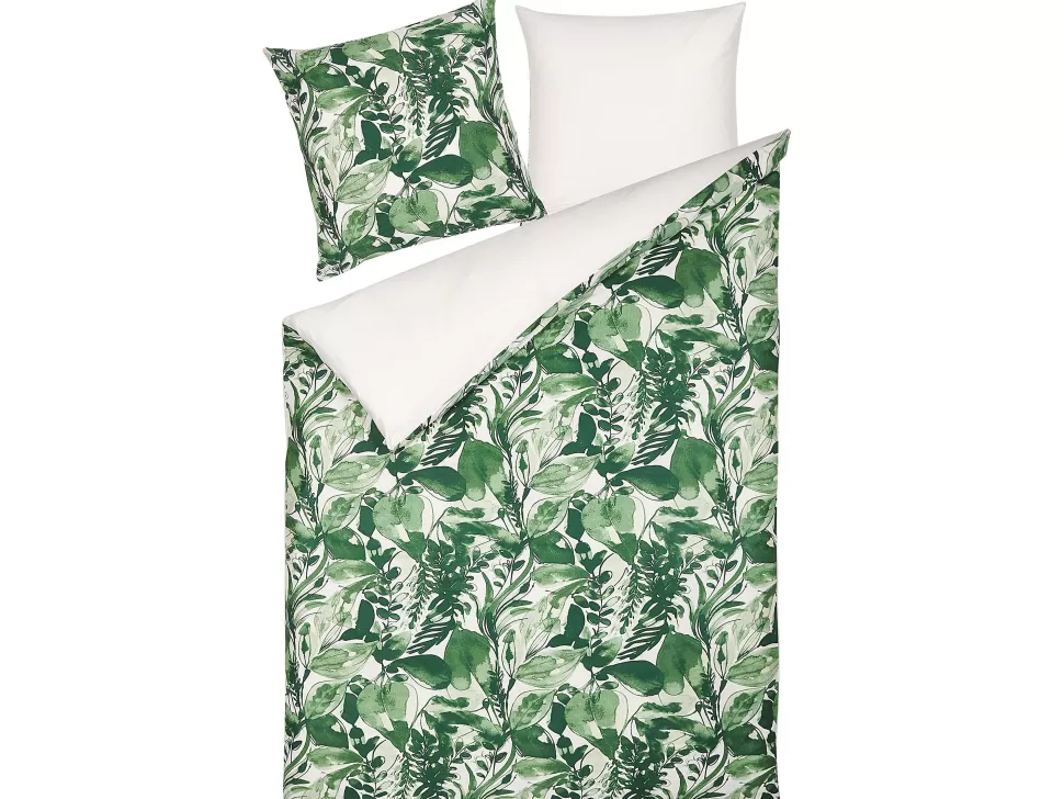 Fashion Beliani Bettwasche Set Weis / Grun Baumwollsatin 155 X 220 Cm Greenwood