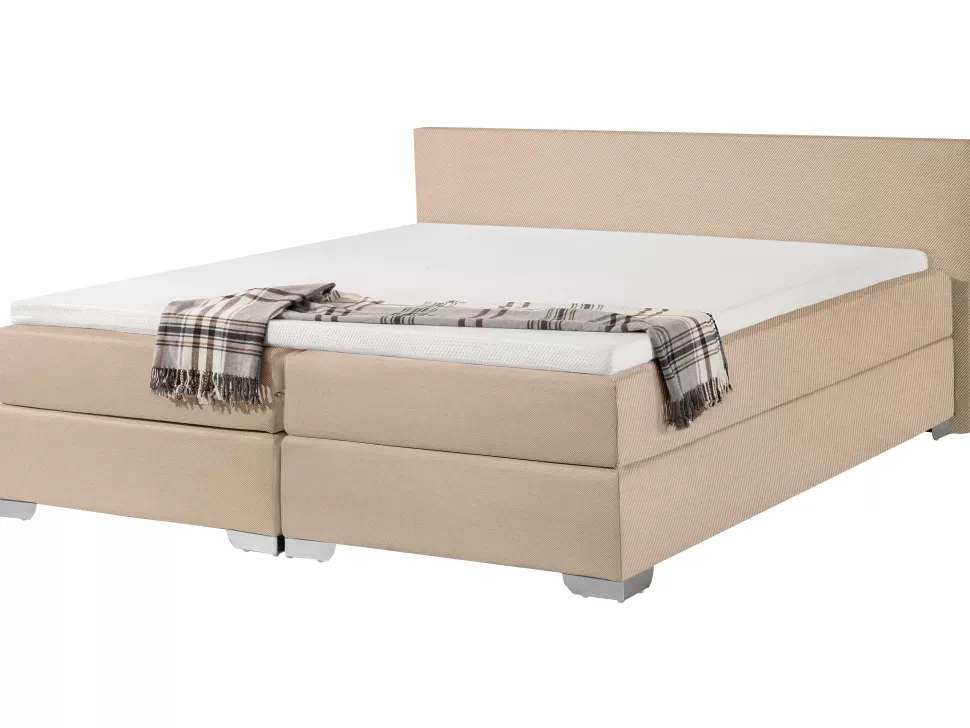 Betten>Beliani Boxspringbett Polsterbezug Leinenoptik Beige 180 X 200 Cm President