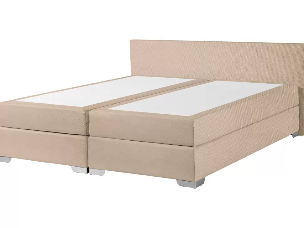 Betten>Beliani Boxspringbett Polsterbezug Leinenoptik Beige 180 X 200 Cm President