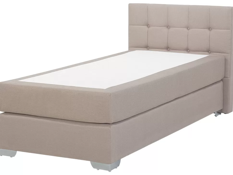 Betten>Beliani Boxspringbett Polsterbezug Leinenoptik Beige 90 X 200 Cm Admiral