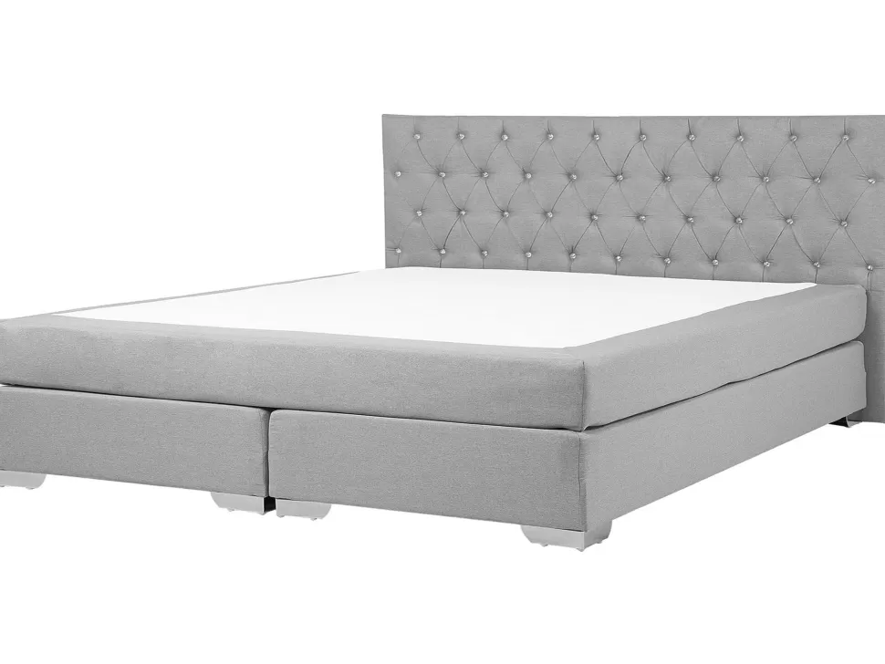 Fashion Beliani Boxspringbett Polsterbezug Leinenoptik Hellgrau 180 X 200 Cm Duchess