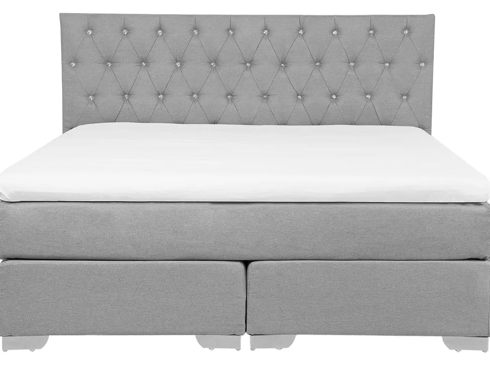 Fashion Beliani Boxspringbett Polsterbezug Leinenoptik Hellgrau 180 X 200 Cm Duchess