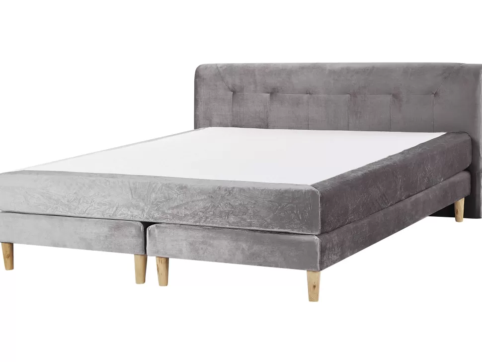 Betten>Beliani Boxspringbett Samtstoff Grau 180 X 200 Cm Marquise