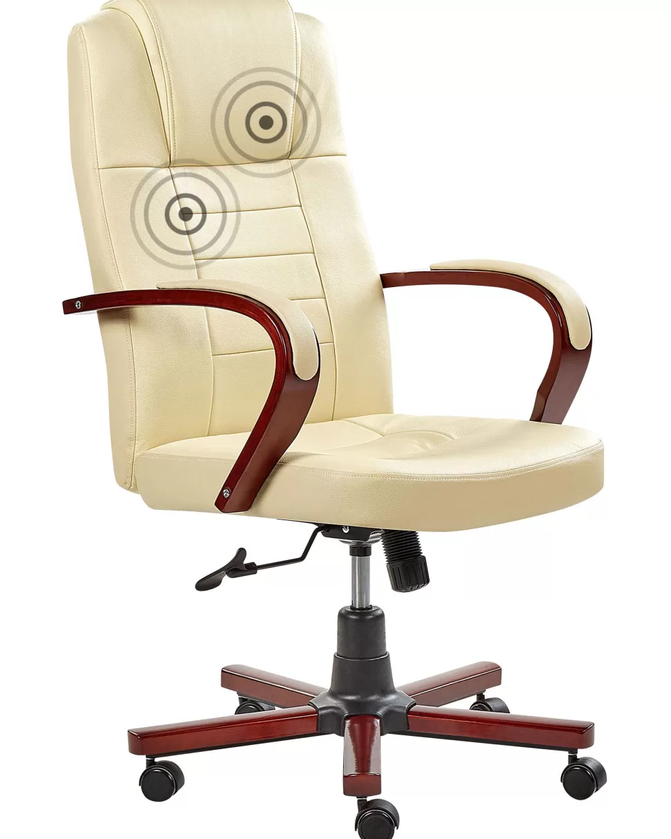 Sessel>Beliani Burostuhl Beige Leder Massagefunktion Heizfunktion Diamond